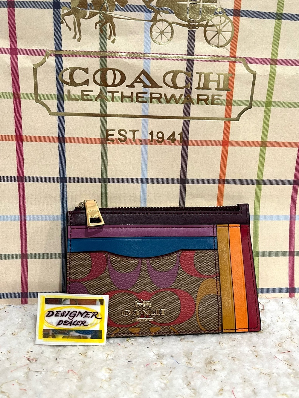 COACH Signature Mini ID Skinny Rainbow Card Case C1655 RARE